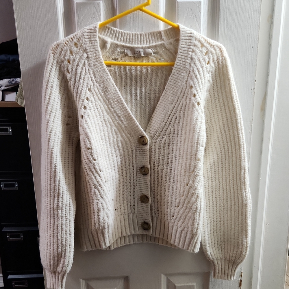 Cozy Cream Button-Up Women's Sweater - LOFT Size M
